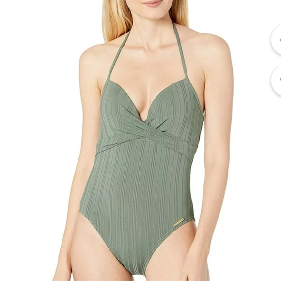 NWT Vince Camuto Molded Cup Wrap Front One Piece Black Swimsuit - Ripple Effect - Picture 2 of 13